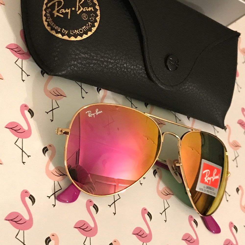 PINK ANS GOLD REFLECTIVE RAYBAN AVIATORS 58MM - Picture 2 of 5